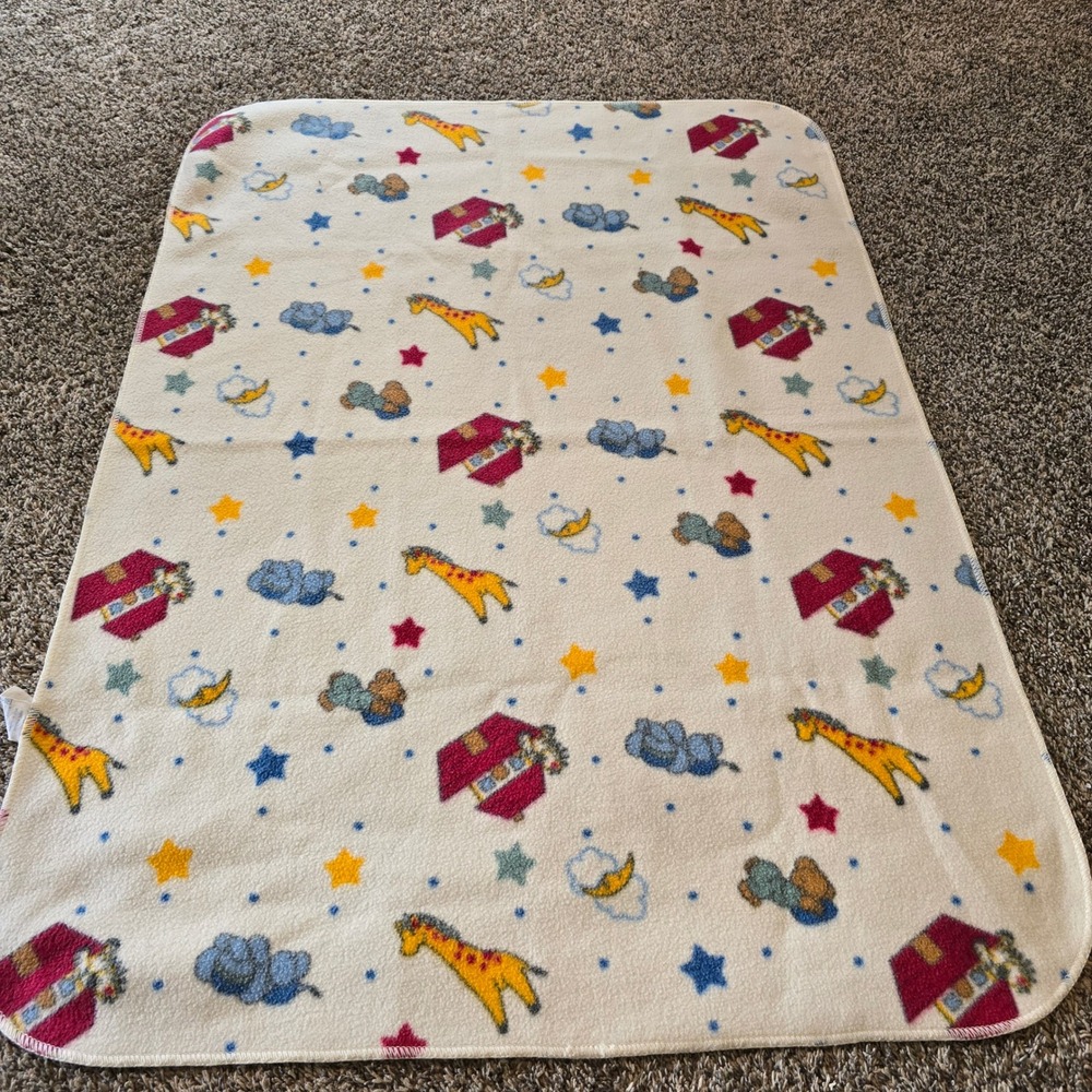 Springmaid Vintage Giraffe Teddy Bear Fleece Baby Blanket Kids Cream Stars 42x32